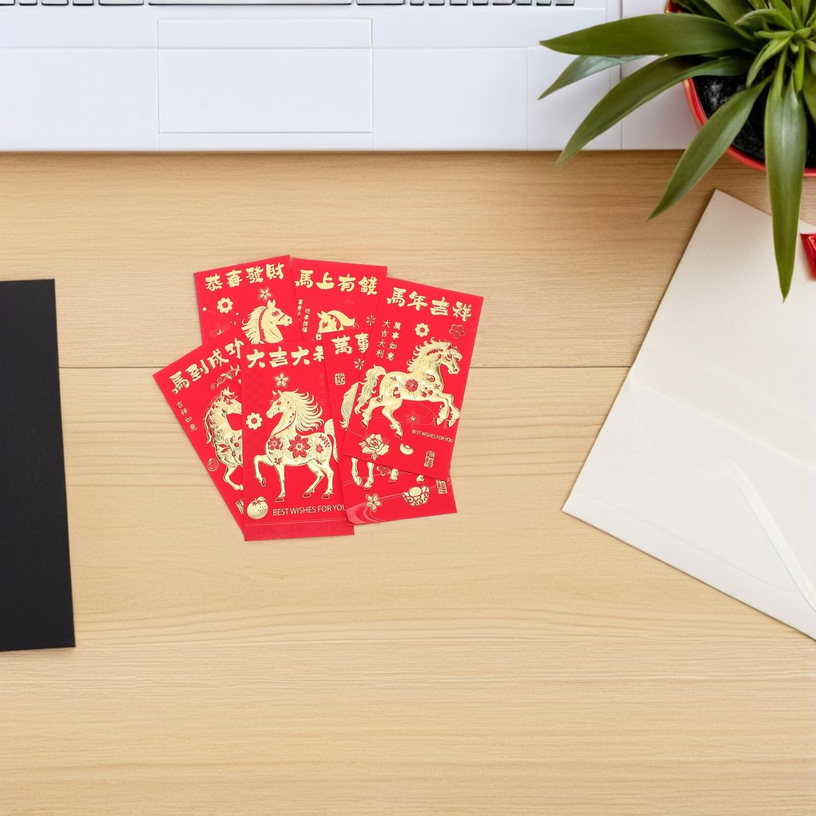 Homoyoyo 48 Stück Rote Umschläge Chinesisches Neujahrs-hongbao Papier-geldumschläge mit Pferde-motiv für Frühlingsfest Familienfeiern Traditionelle Glücksgeldumschläge