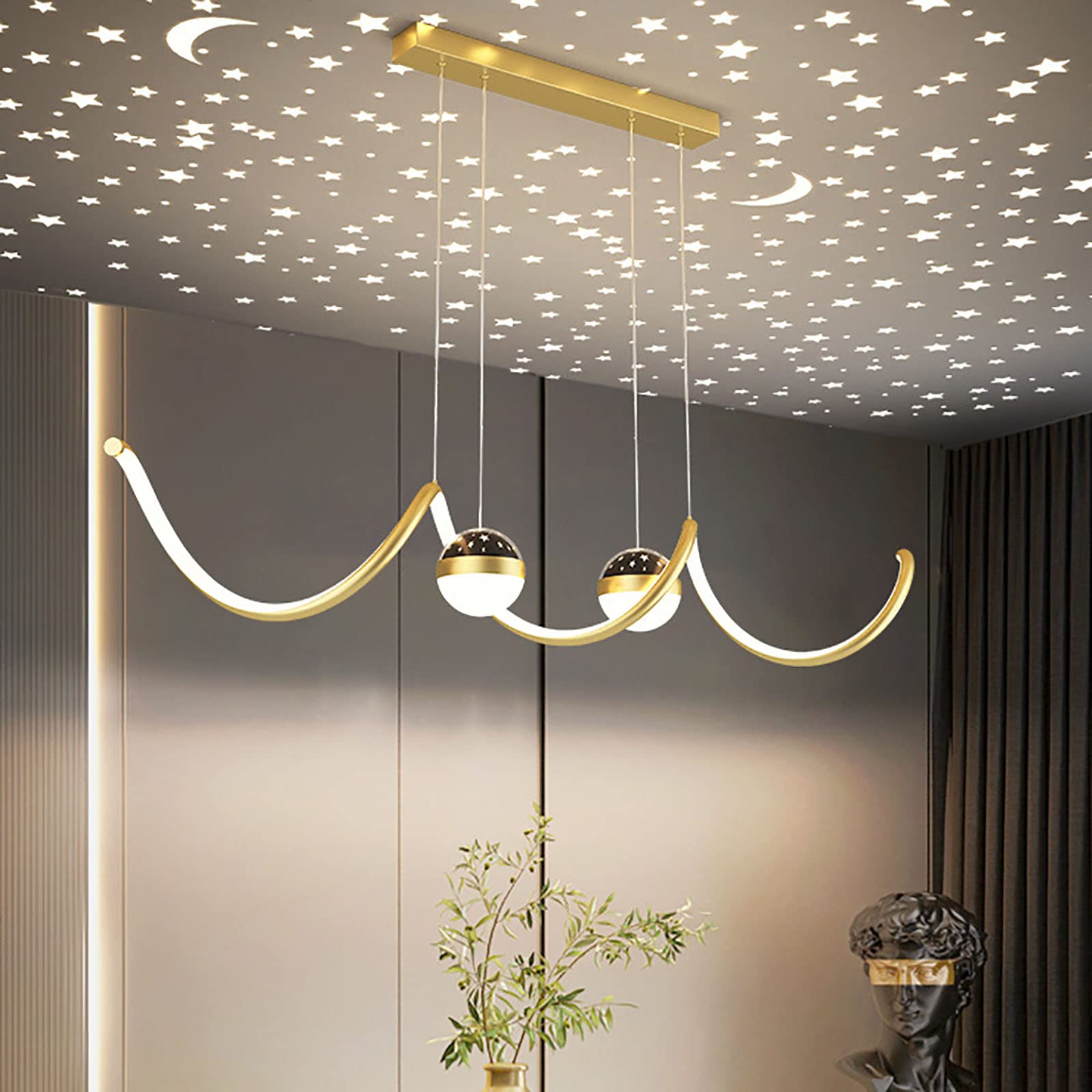 Ventilateur de plafond moderne avec lampes suspendues or pour salon