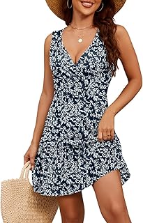 Womens Sundresses Summer Sleeveless Floral Dress Wrap V Neck Tank Dress