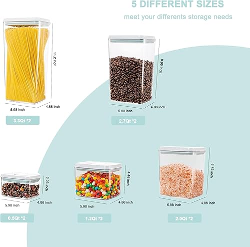 Miniatura 8 de Recipientes herméticos apilables con tapas, almacenamiento hermético de alimentos, recipientes de almacenamiento de despensa de cocina para