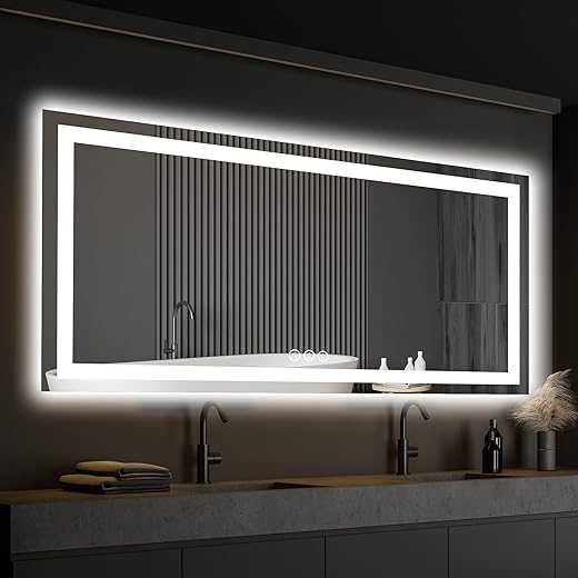 ISKM 55'' x 30'' LED Mirror for Bathroom Lighted Vanity Mirror for Wall Front Lights + Backlit LED Bathroom Mirror Anti-Fog Tempered Glass ETL Listed