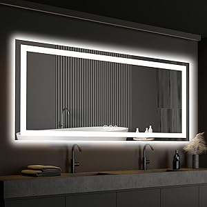 ISKM LED Mirror for Bathroom Lighted Vanity Mirror for Wall Front Lights + Backlit LED Bathroom Mirror Anti-Fog Tempered Glass ETL Listed (Front and Backlit, 55'' x 30'')
