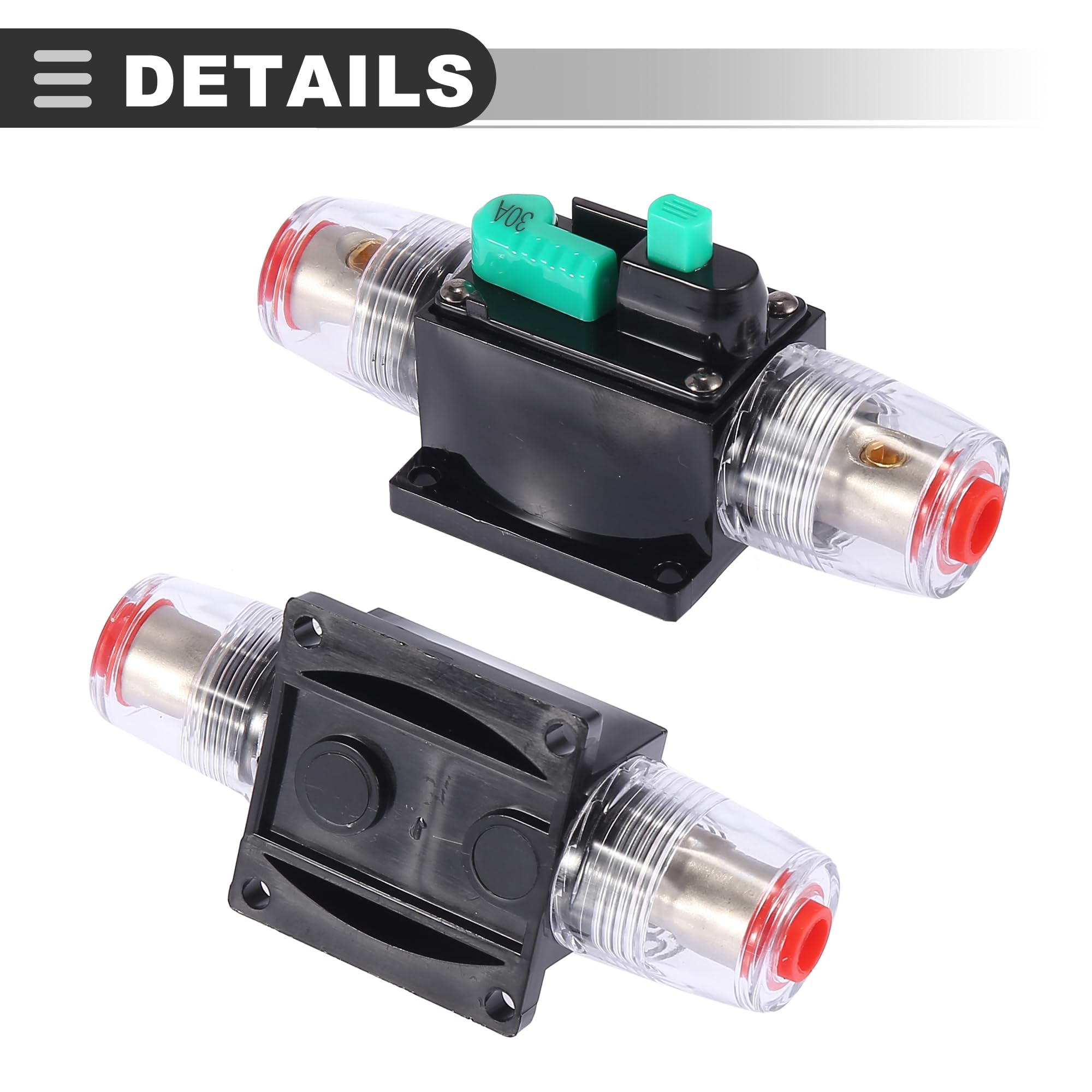 Motoforti Universal Audio Inline Circuit Breaker, 30Amp, Plastic Metal, Black, 1 Pcs - Image 4