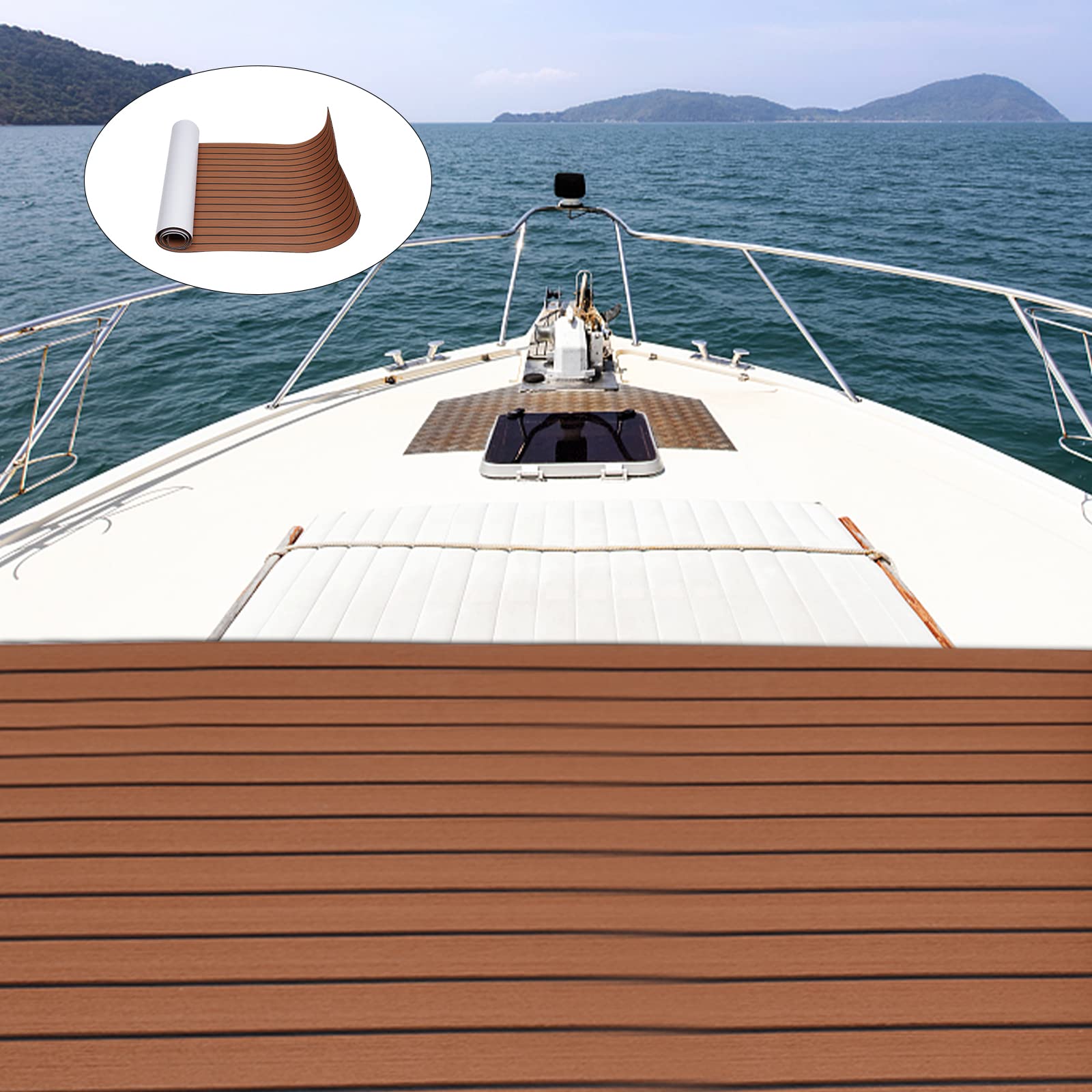 Tappetino in schiuma per yacht e barche, tappetino in schiuma BoatFloor Decking Pad in legno di teak antiscivolo, autoadesivo, in EVA, teak EVA, 269 x 89 cm, marrone con strisce nere