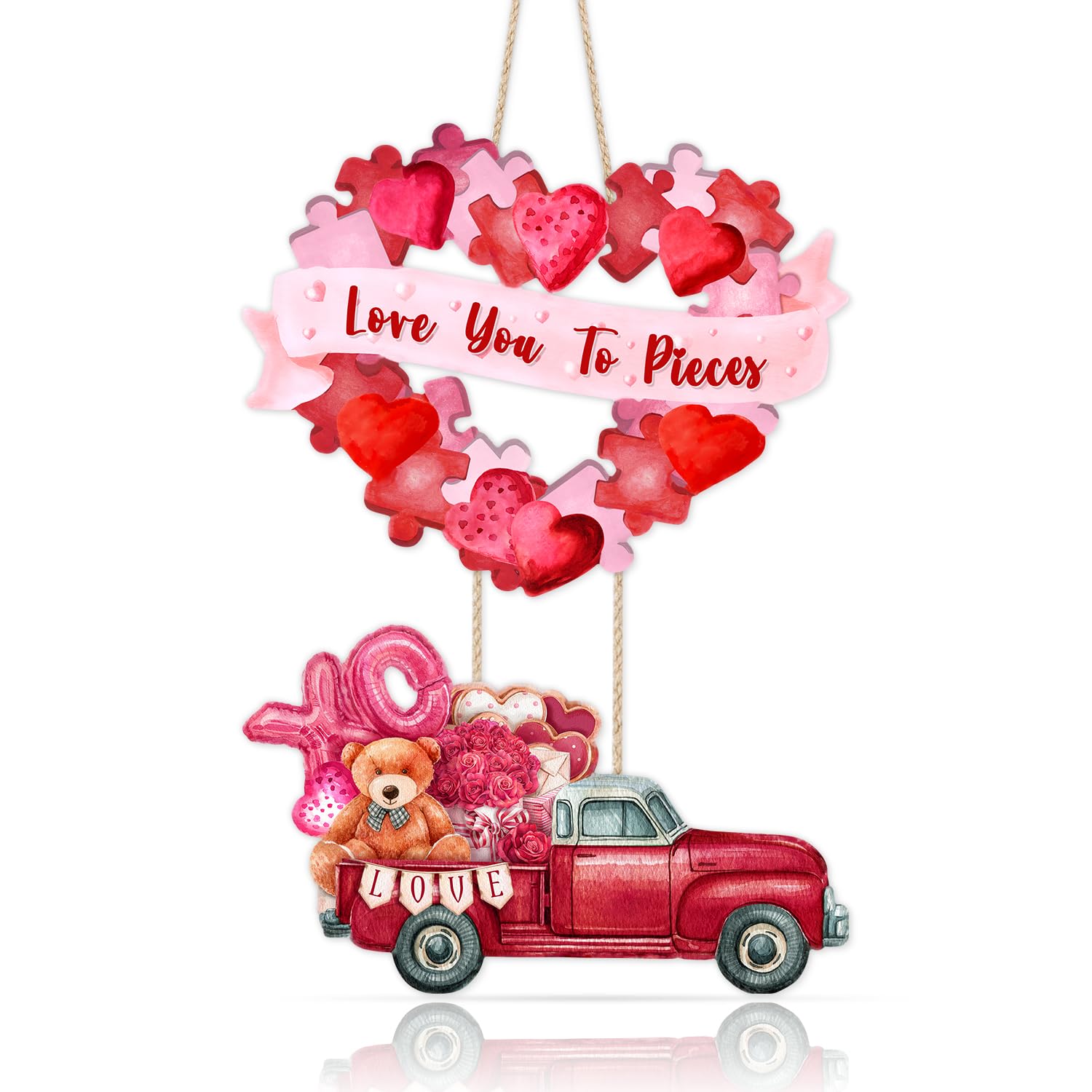 ANHUIB Valentines Day Door Decor Happy Valentine's Day Sign Love You To Picecs Wall Signs Valentine Wooden Wall Art Heart Wreath Sign for Front Door Party Wedding Engagement Anniversaries Girls Gift — image 1