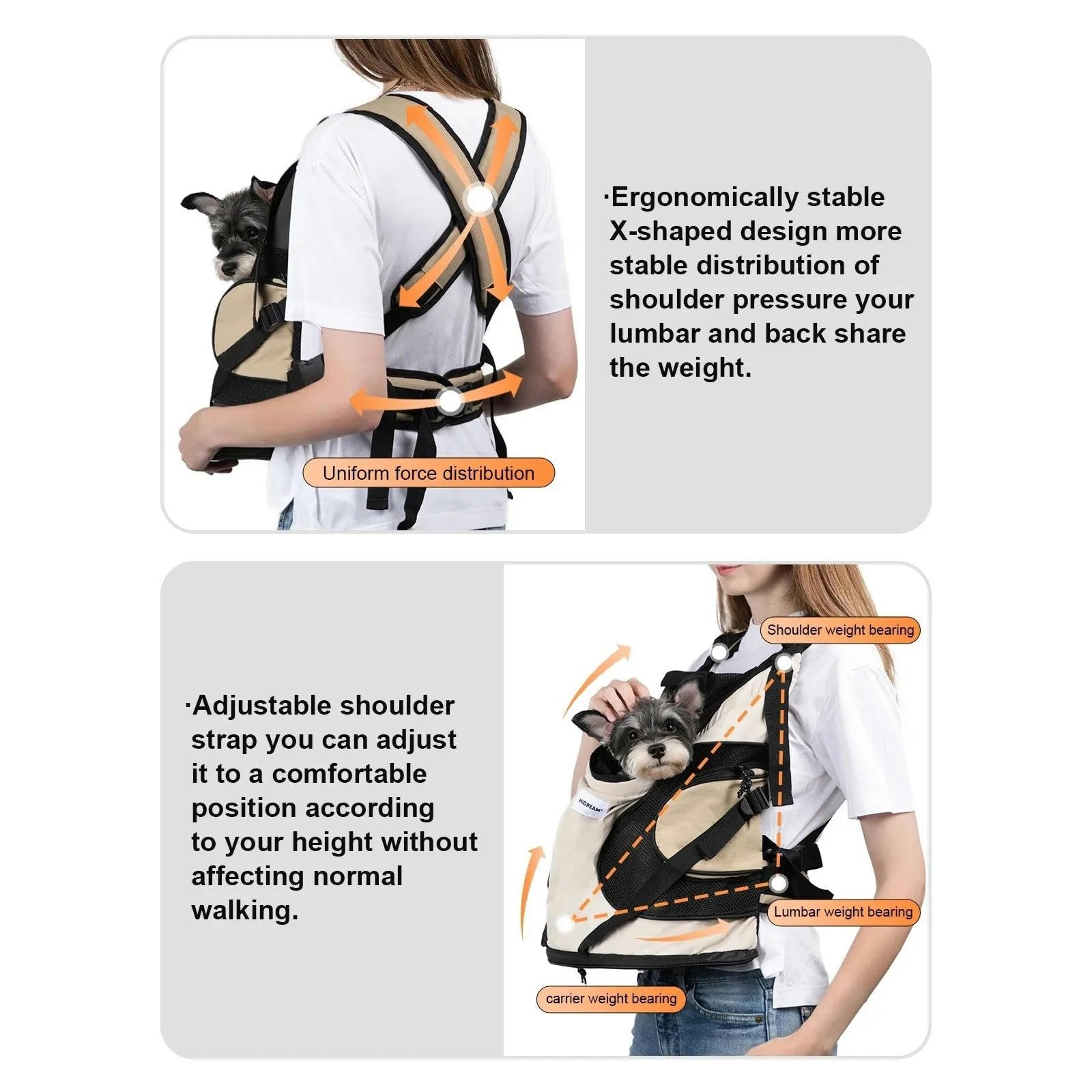 Zaino per Cani Cucciolo Gattino Percolare Roba Imbracatura per Carrello da Gatto da Gatto da Gatto da Gatto Traspirante con Spalla con Spalla Traspirante-Beige