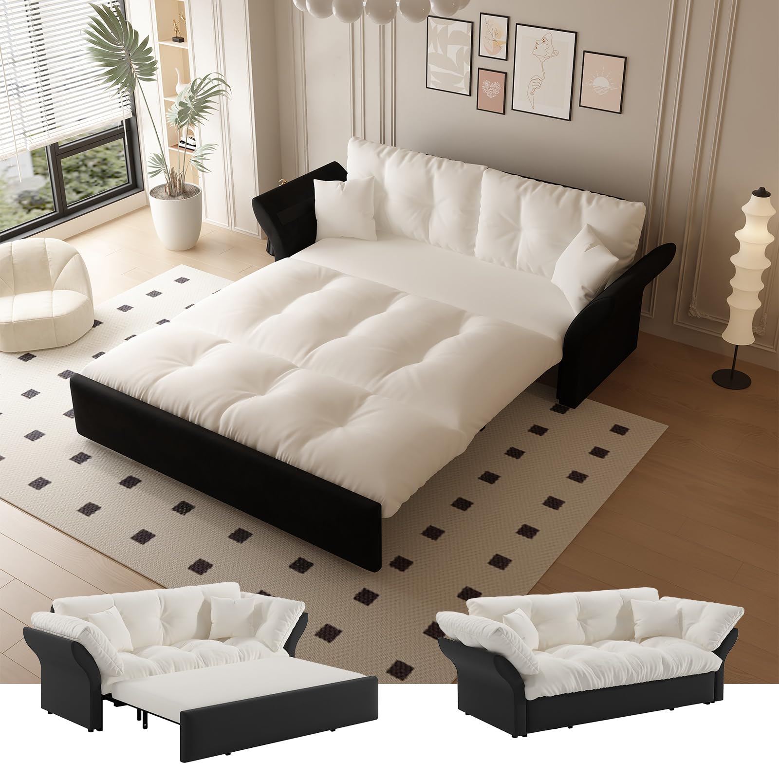 UPYOOE 74.8'' Pull Out Sofa Bed Queen, Convertible Sleeper Sofa Couch, Velvet Loveseat Recliner, Comfy Cloud Futon Couch for Living Room, Apartment,