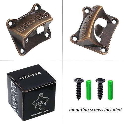 Miniatura 5 de Abrebotellas magnético cuadrado, abridor de cerveza montado en la pared con tapa magnética, cobre antiguo para regalos de amantes de la cerveza