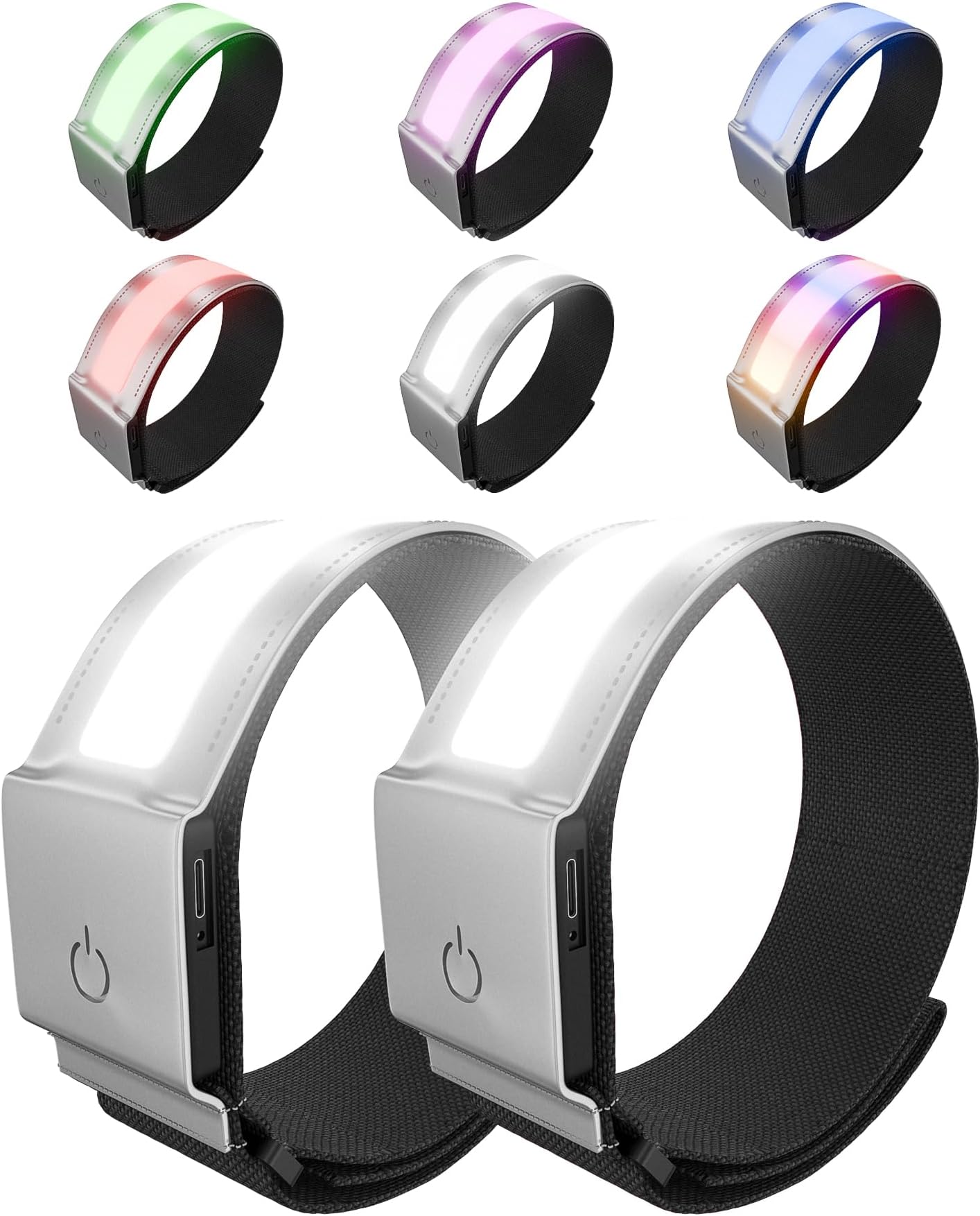 LED Armband 2 Pack, Light up Reflective Arm Bands Glow Bracelets, Running Lights for Runners Dog Walking - 5 Colors 11 Light Modes - Adjustable Velcro - Rechargeable