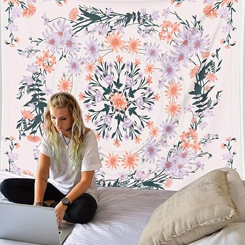 Miniatura 3 de Tapiz de mandala para colgar en la pared, tapiz psicodélico de flores, decoración para colgar en la pared, para sala de estar, dormitorio, estampado