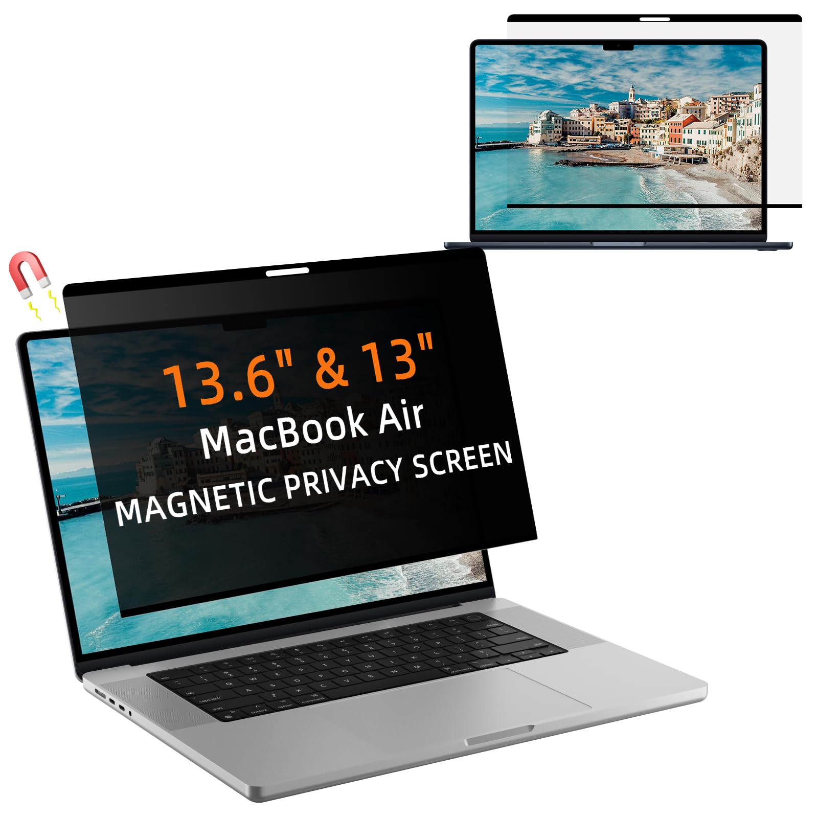 Magnétique Filtre de Confidentialité pour MacBook Air 13,6/13 Pouces (2022-2026, M2 M3 M4 M5), Anti-Lumière Bleue & Reflet Filtre écran Confidentialité Amovible pour MacBook Air 13"