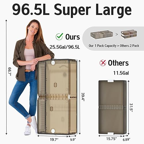 Miniatura 2 de Contenedores de almacenamiento grandes para debajo de la cama de 96.5 litros con ruedas, paquete de 2 contenedores apilables debajo de la cama con
