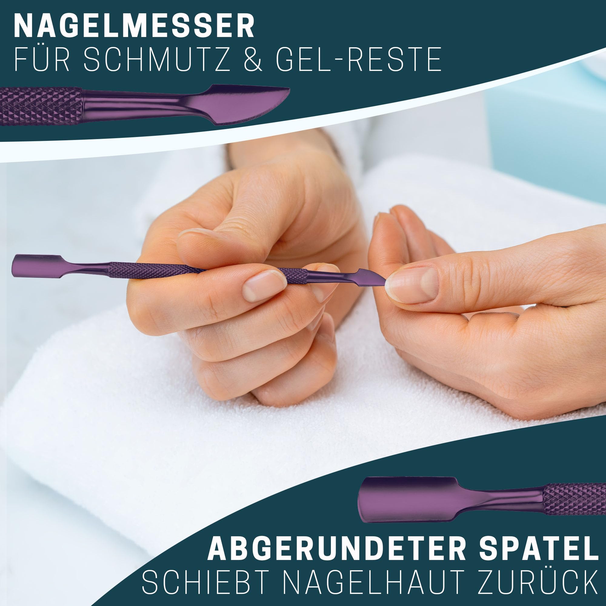 Pinza precisa per cuticole con 1 spingicuticole – molto maneggevole e extra affilata – con custodia da viaggio in cotone 100% privo di plastica e sostenibile – forbici cuticole