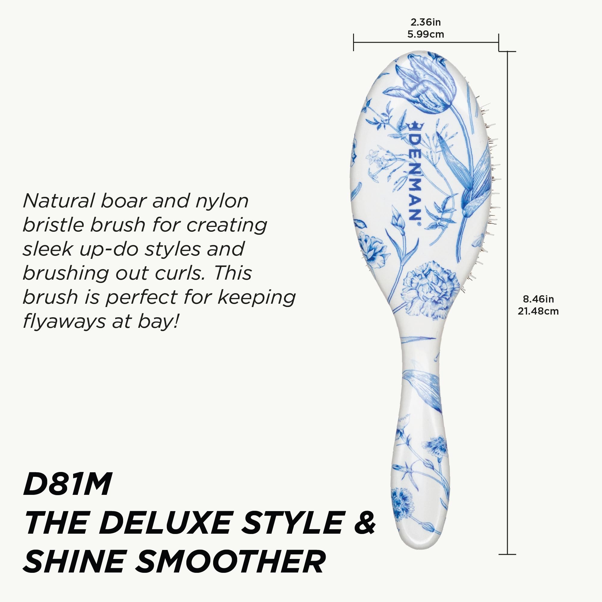 Denman Boar Bristle Hair Brush – Smoothing & Shine Enhancing for Slick Back Styles, Curl Defining & Detangling. Szczotka do włosów z naturalnymi włosami do wszystkich rodzajów włosów dla kobiet i