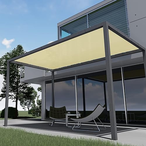 E&K Sunrise - Toldo impermeable de 12 x 20 pies, color beige, con borde recto, rectangular, bloquea los rayos UV, duradero, perfecto para toldo,