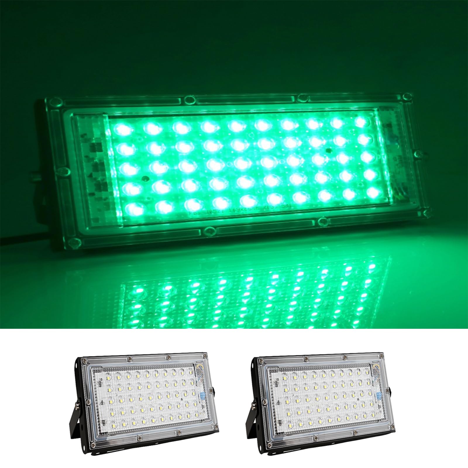 MODOAO Flood Lights Outdoor, 2 Pack 50W 4800LM Green LED Exterior Light, IP66 Waterproof Outdoor Flood Light, AC 220V Wiring Work Light for Party, Stage Yard, Garden, Garage, Lawn, Court — image 1