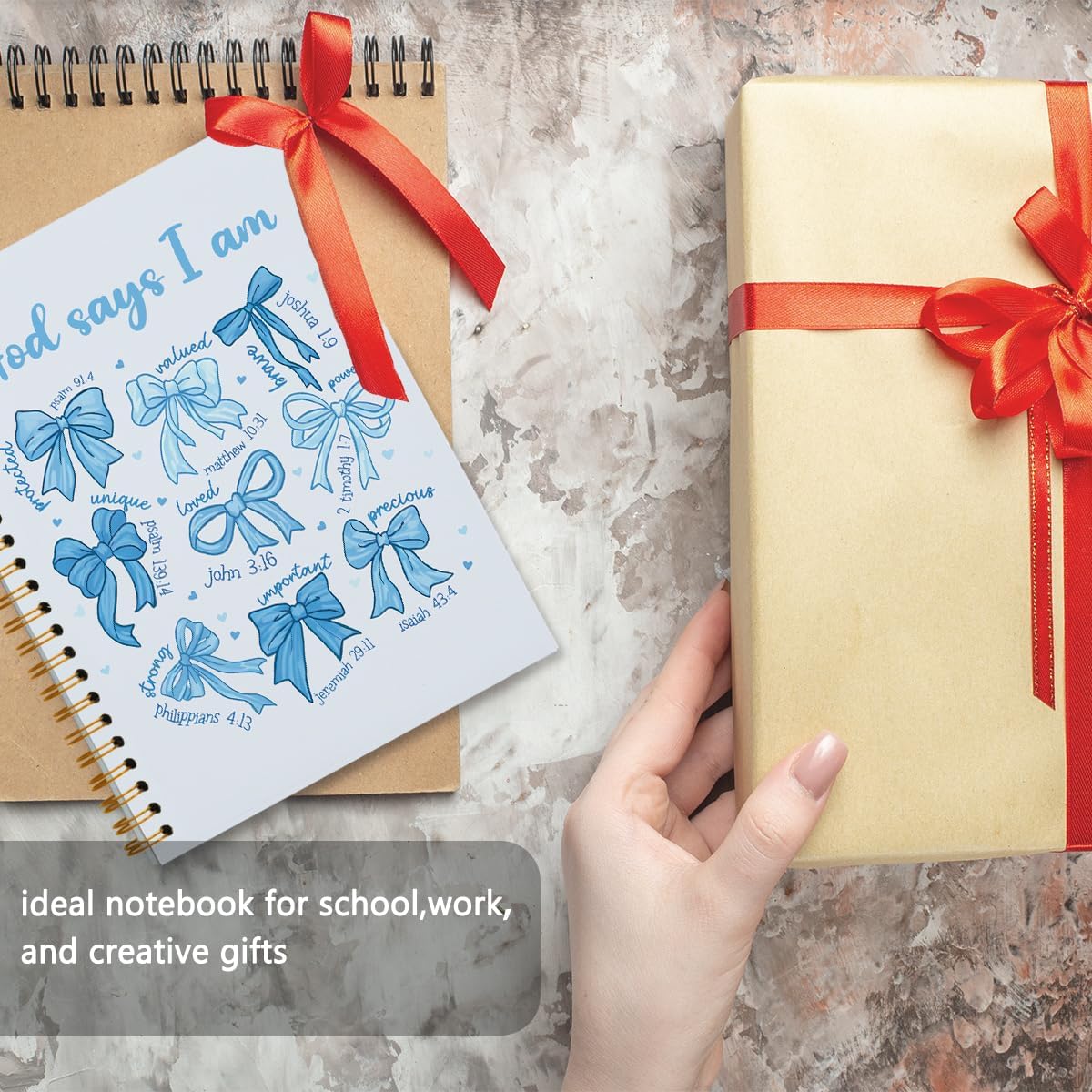 Cute Blue Bow Bible Notebook Journal for Women Girls, Christian Prayer Notebook Coquette Church Journal College Office Travel Notebooks Gifts for Women Girls Teen, 5.5x8.3 - Image 4