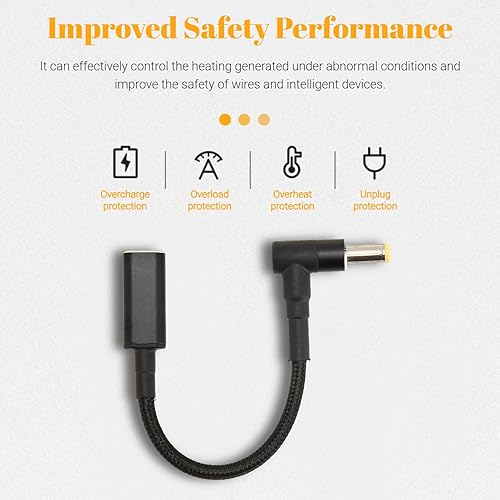 Miniatura 4 de Yunseity Tipo C USB C hembra entrada a DC Power PD cable de carga, 0.217x0.098 in PD 100W 20V5A Dual Chip USB C hembra a macho adaptador de carga 90