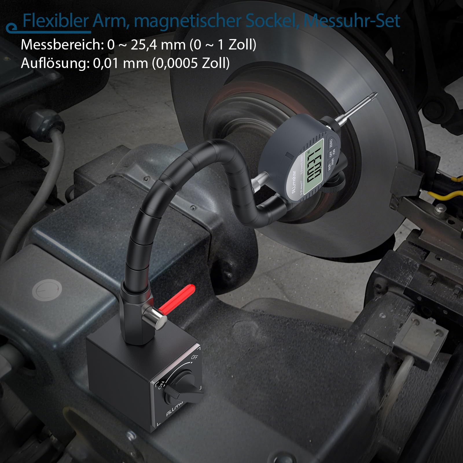 Digitaler Messuhr Satz mit centerlock werkzeug, Schlangenarm-Magnetfuß, 0–25,4 mm / 0–1 Zoll, LCD Anzeige, mm/in Umschaltung, Präzisions Messsystem für Werkstatt & Maschinenbau