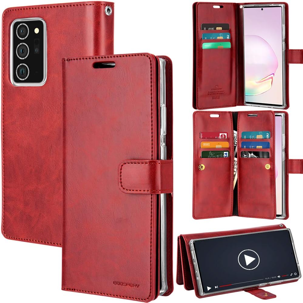 GOOSPERY Mansoor Galaxy Note 20 Ultra (2020) Leather Wallet Case Double Sided Card Holder [9 Card Slots, 2 Money Pockets] Protective Folio Flip Cover - Wine