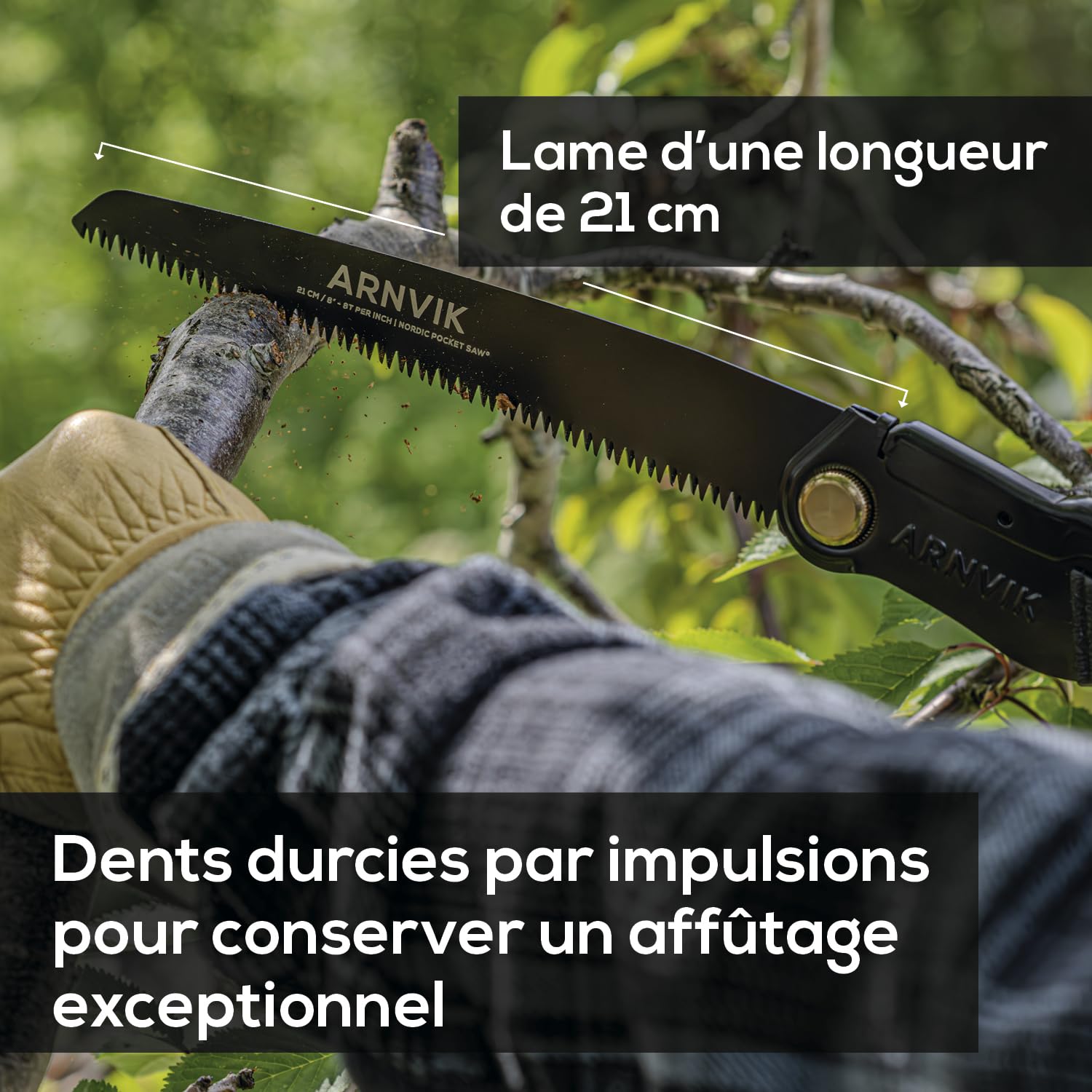 Nordic Pocket Saw Scie à Bois Pour le Jardinage - Scie Pliante Arnvik – Lame en Acier Trempé SK5 de 21 cm Pour Élaguer les Arbres ou Couper le Bois de Chauffage en Camping - Scie Elagage