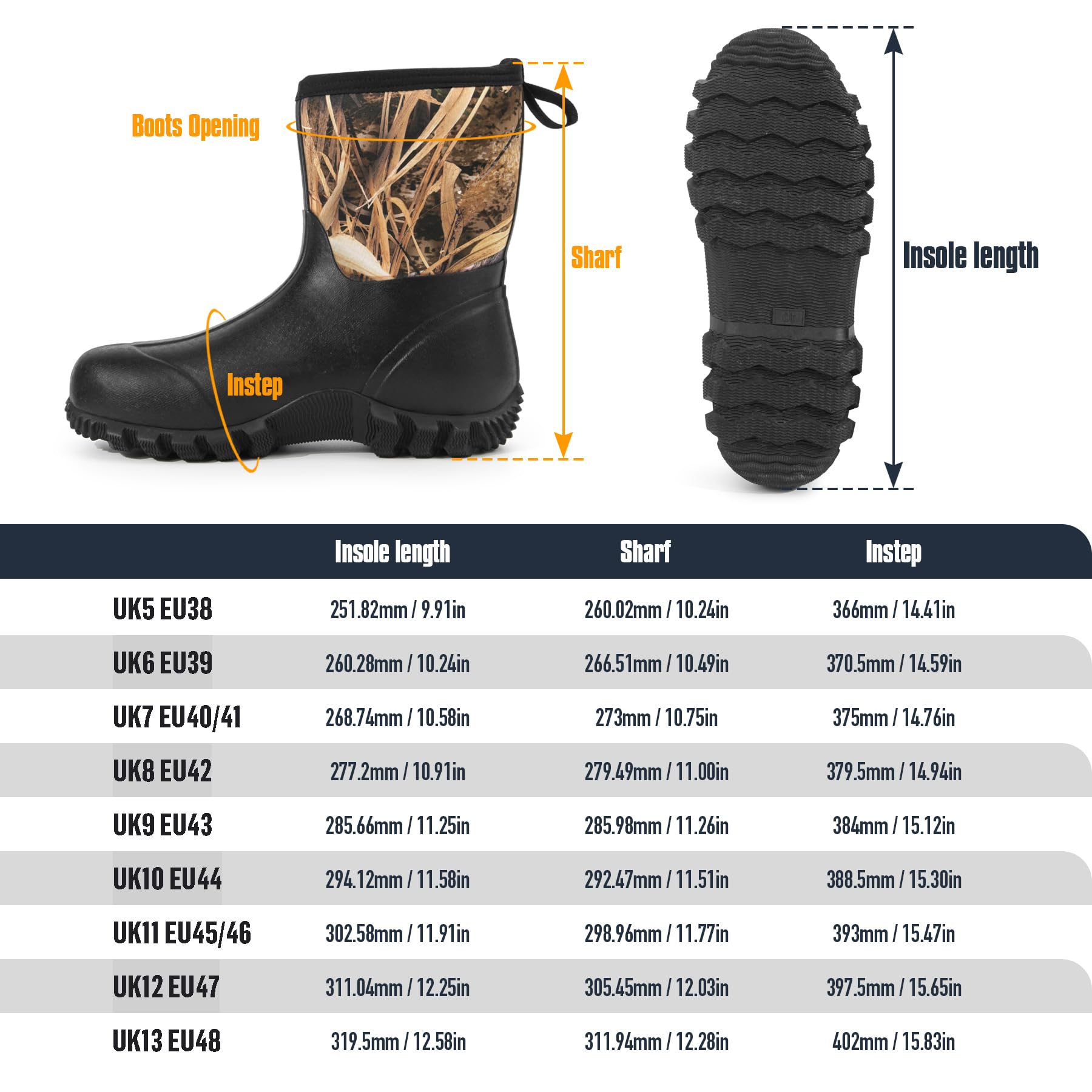 GUGULUZA Herren Halbe Gummistiefel Neopren Isoliert Wasserdicht Angeln Hof Stiefel
