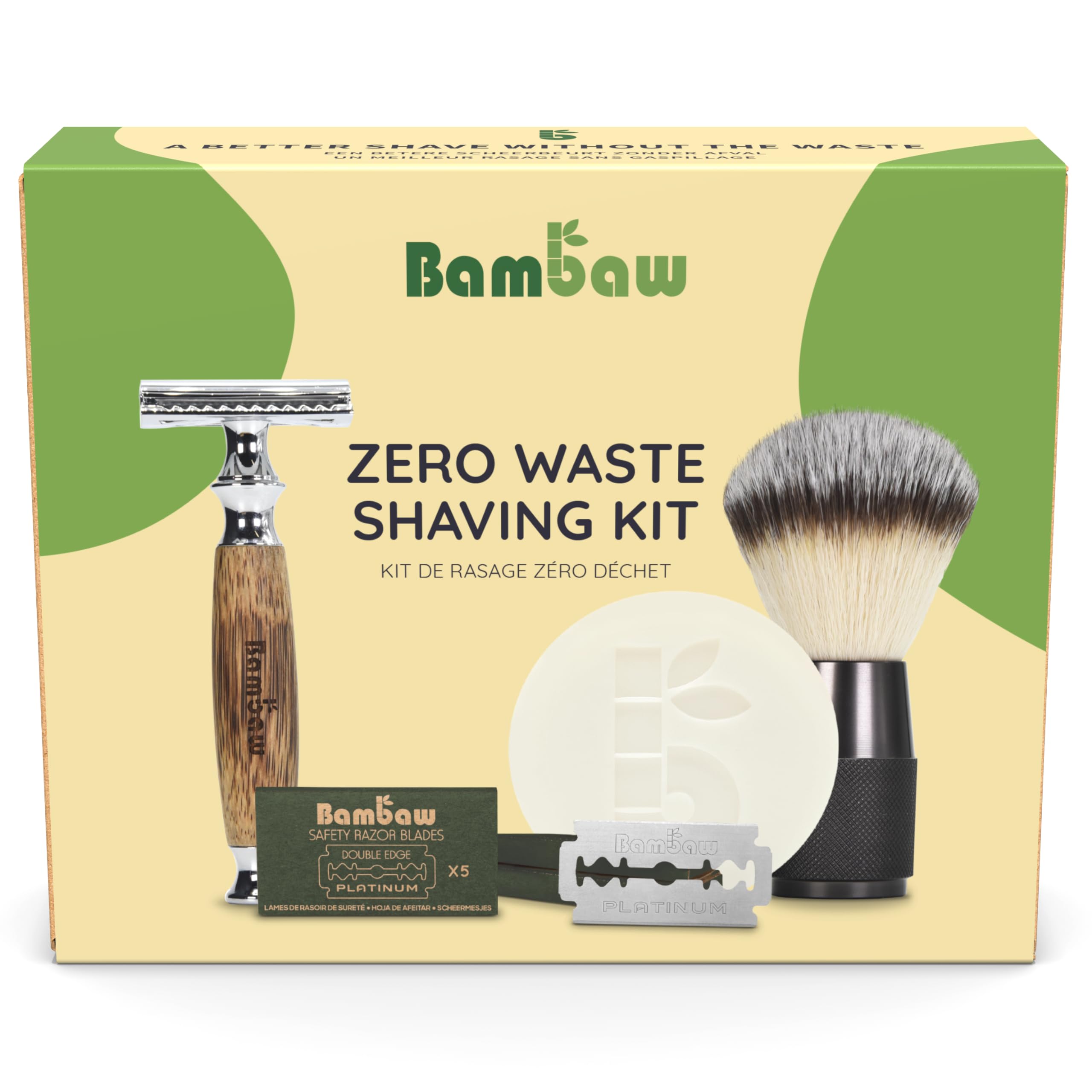 Bambaw Kit Rasatura E Depilazione – Rasoio Di Sicurezza, 15 Lamette Rasoio Sicurezza, Pennello Da Barba E Sapone Da Barba Senza Profumo, Kit Regalo-image