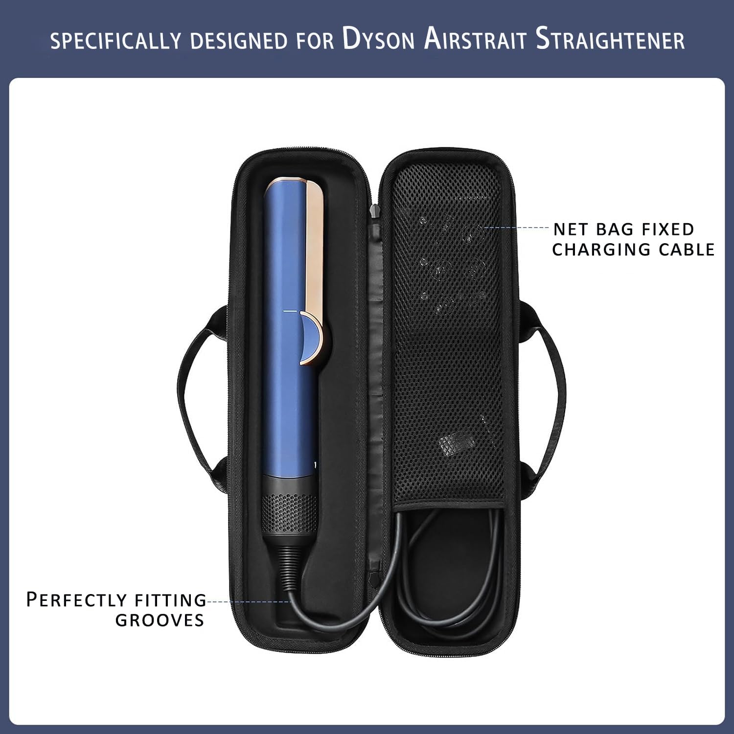 Travel Carrying Case Compatible with Dyson Airstrait/Hair Straightener, Airstrait HT01 Accessories Tools Hard Case, Waterproof Storage Bag - Black (Black)