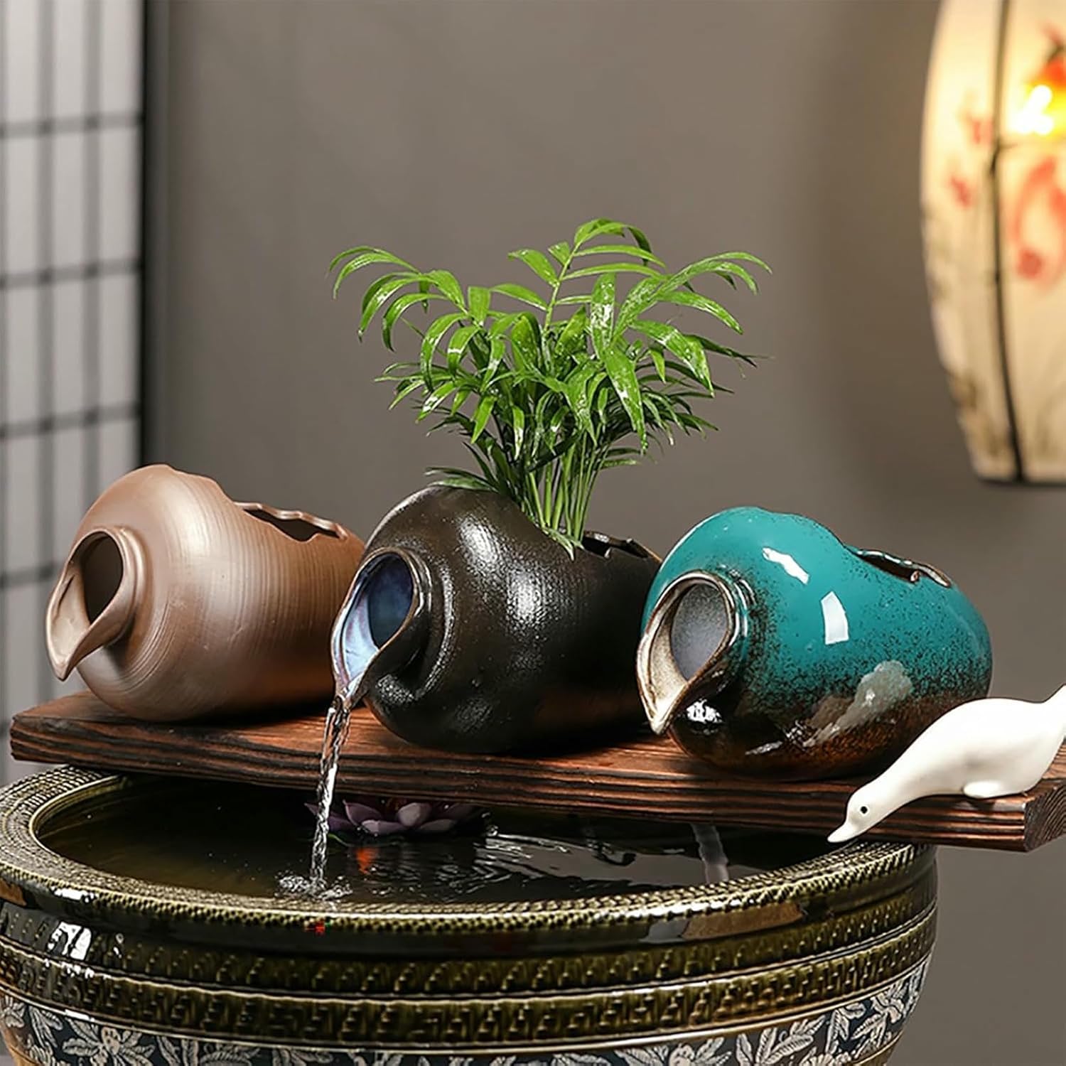 Outdoor Garden Fountain Spitter Pond Water Feature, DIY Ceramic Pot Decoration, for Balcony, Courtyard, Patio and Home Office Stylish Ornament
