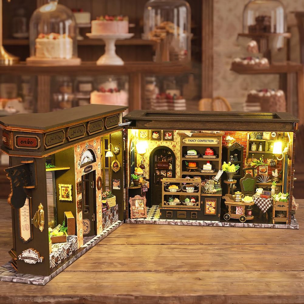 Kit fai da te in miniatura con luce a LED e movimento musicale, fatto a mano, decorazione per angoli di libri, per scrivania, progetto creativo per la decorazione della casa