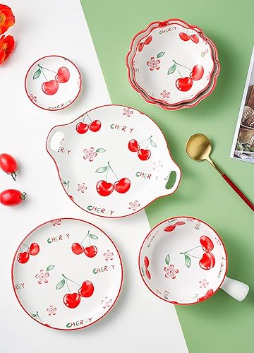 Miniatura 4 de Bicuzat Platos de cerámica multiusos con patrón de cereza dulce, guarniciones, platos para sushi, platos de aperitivo, platos para servir,