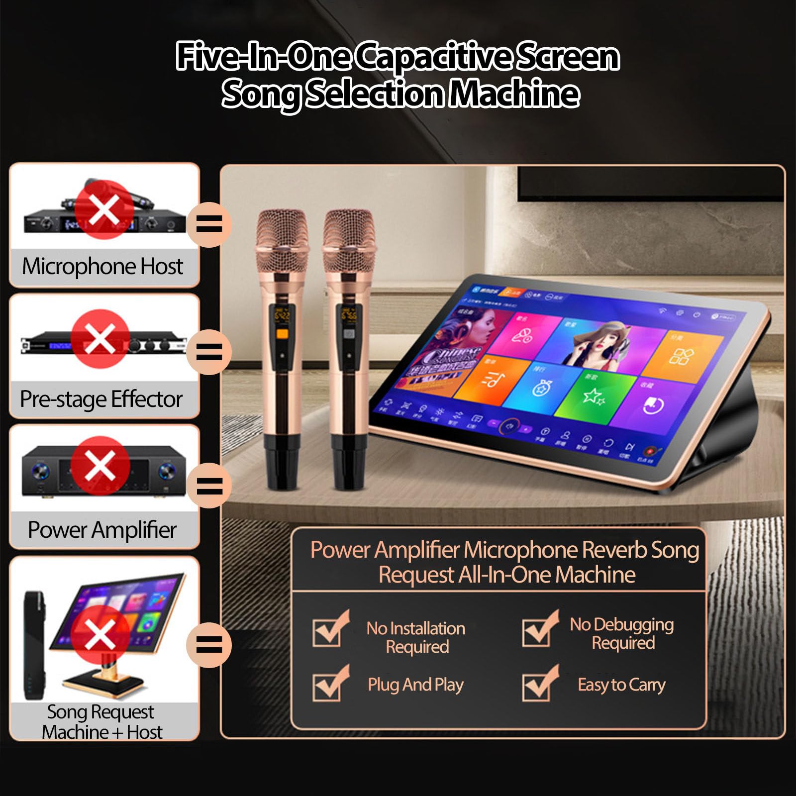 Macchina per karaoke con microfono wireless, touch screen, controllo vocale AI e amplificatore per l'intrattenimento domestico