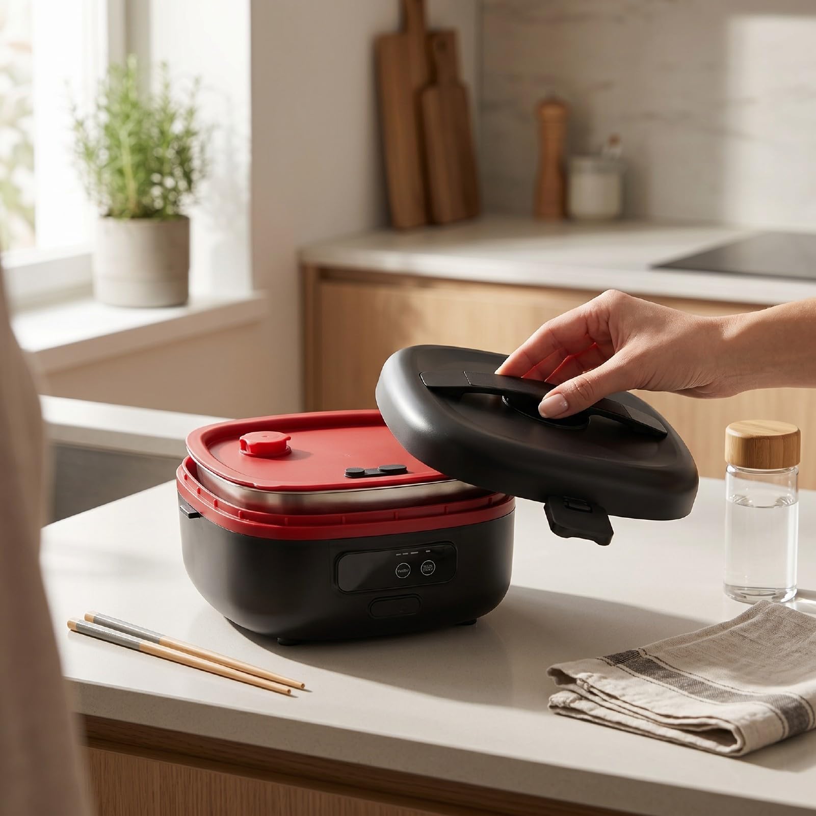 Lunch Boxes Box 75W, Scaldavivande Riscaldato in Acciaio Inossidabile 1L Senza Fili per Viaggi Ufficio Batteria Ricaricabile Scaldavivande Elettrico Portatile Portatile