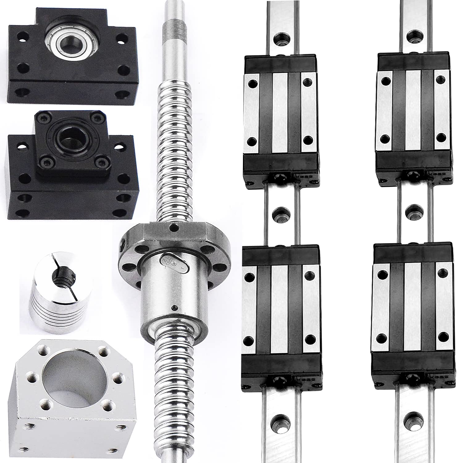 [3 Pack] 2Pcs HGR20/HGH20 600mm Linear Sliding Rail Guide with 4pcs HGH20CA Sliding Carriage Block + 1 Pack RM/SFU1605 Ball Screw Set for DIY CNC Machine (2 Pack HGR20 + 1 Pack RM1605, 600mm)