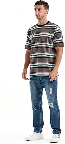 Miniatura 6 de KLIEGOU Camiseta a rayas con cuello redondo y ajuste holgado para hombre