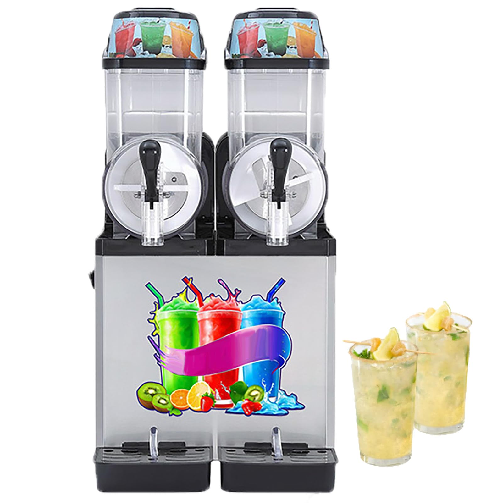 MáQuina Comercial para Preparar Refrescos, Tanques Grandes de 12l/24l, MáQuina para Hacer Granizados, MáQuina para Hacer Granizados, MáQuina para Hacer Margaritas de Verano,Double Cylinder
