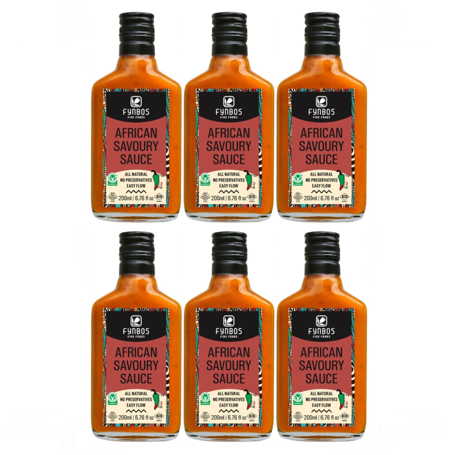 Fynbos Fine Foods African Savoury Sauce Herzhafte afrikanische Gewürzsauce mit exotischer Note Südafrika inkl. FeinWert E-Book (6 x 200ml)