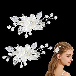 NIIIYTYB 2Pcs Flower Girl Hair Accessory Clips White Magnolia Bridal Hair Flowers with Silver Vine Wedding Hair Accessories for Girls and Women Elegant Floral Hair Clips for Special Occasions