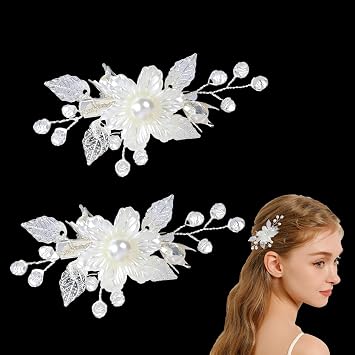 NIIIYTYB 2Pcs Flower Girl Hair Accessory Clips White Magnolia Bridal Hair Flowers with Silver Vine Wedding Hair Accessories for Girls and Women Elegant Floral Hair Clips for Special Occasions