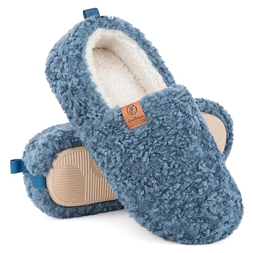 EverFoams Women’s Soft Curly Full Slippers Memory Foam Lightweight House Shoes Cozy Loafer with Polar Fleece Lining