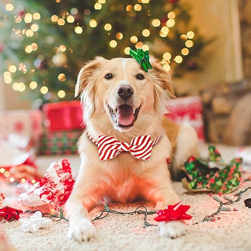 Miniatura 2 de Malier Collar de Navidad para perro con corbatín, collar clásico de Navidad para perros de rayas para niñas y niños, lindos collares ajustables para