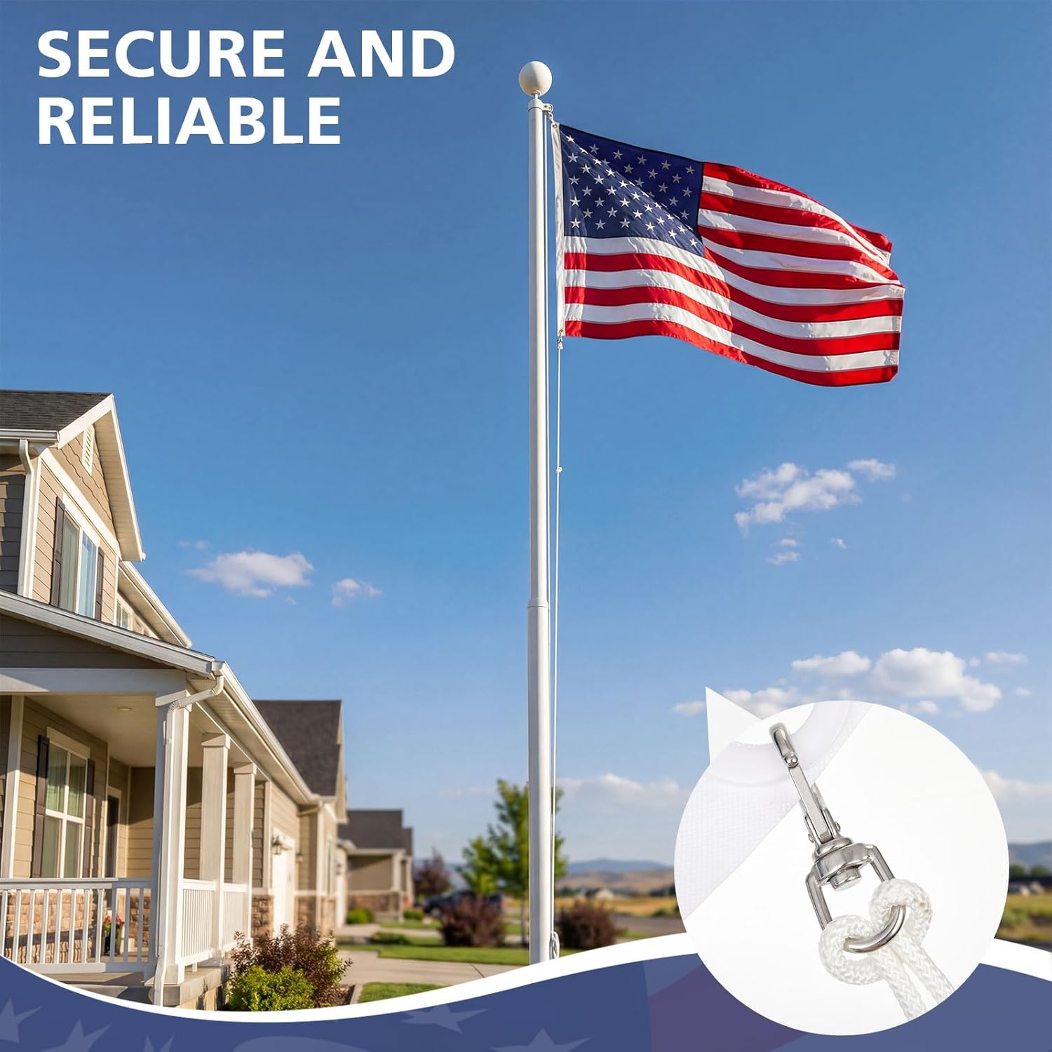 SATINIOR 5/16 Inch 100ft Flagpole Rope Kit with 4 Pcs Swivel Snap Hook High Weight Bearing, UV and Abrasion Resistance Replacement Polyester Rope Metal Clips for Flag, Boat Ropes