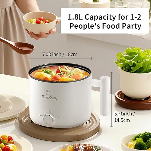 Miniatura 6 de Food Party Olla eléctrica caliente para cocinar Ramen Cooker 1.8L Dormitorio Universitario Esenciales de Habitación Mini Hotpot Shabu Shabu Pot 110V