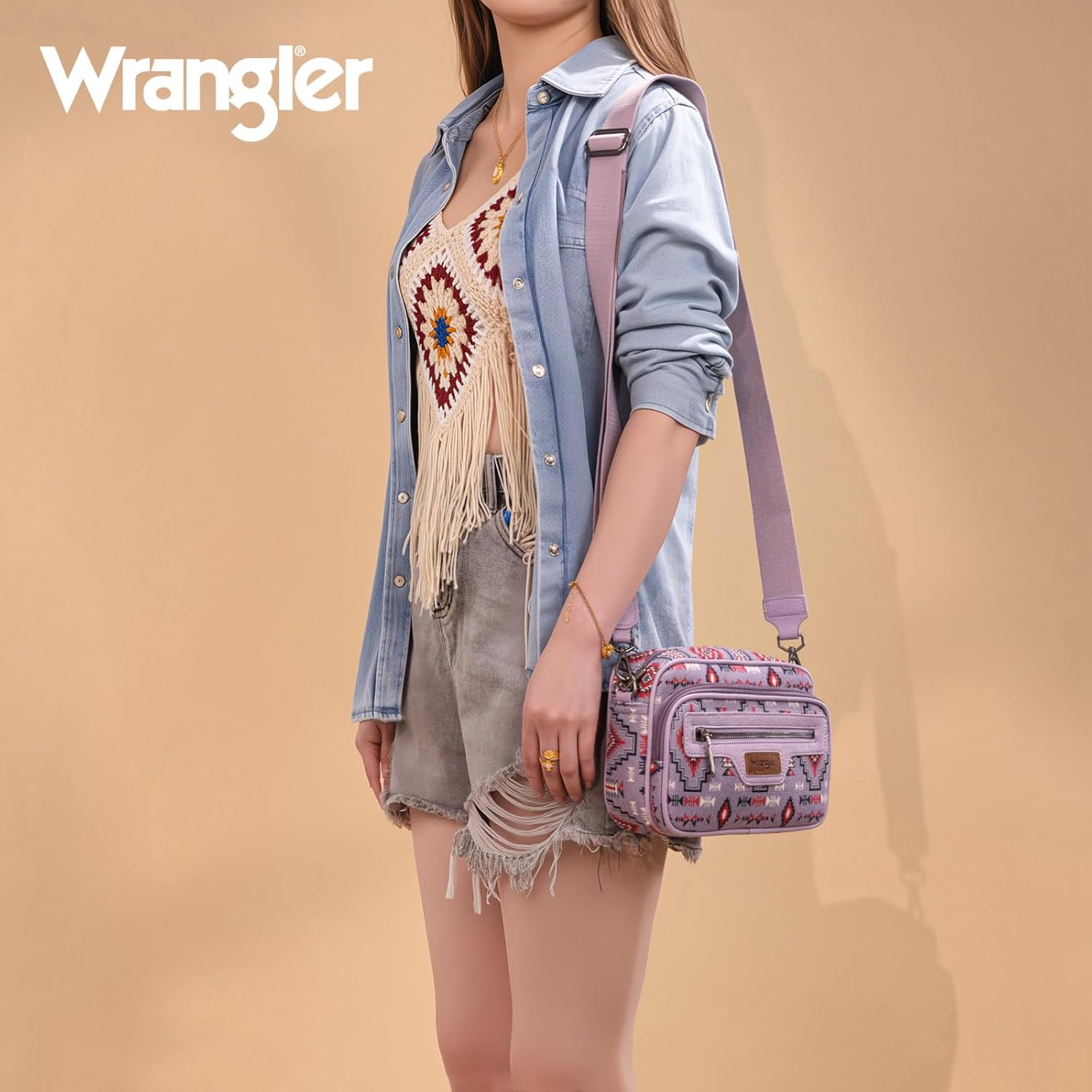 Wrangler Aztec Crossbody Bags for Women Crossbody Purse Shoulder Handbag Crossover Bag with Two Replaceable Strap
