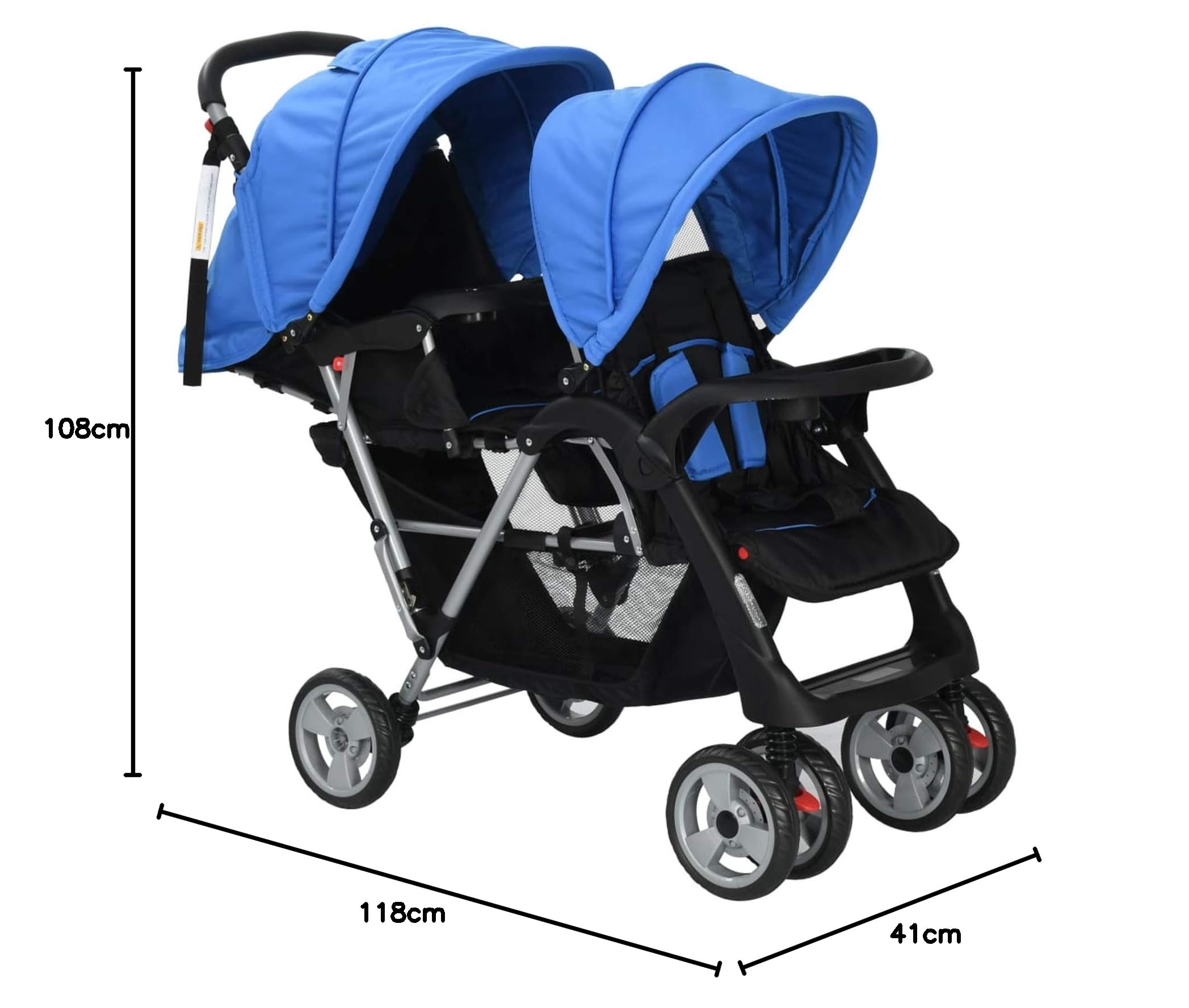 Carrito para dos bebé, MOONAIRY Cochecito Bebe, Coche Bebe, Baby Stroller,s tandem azul y negro de acero
