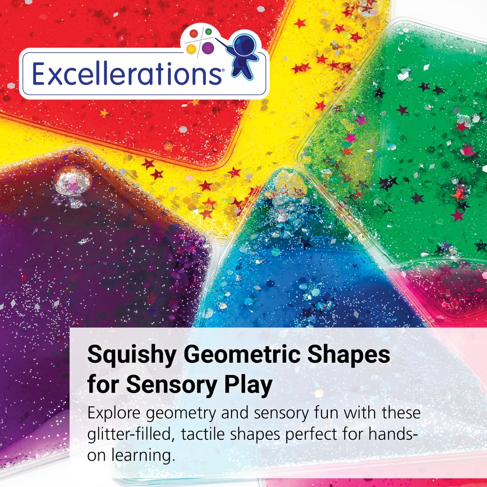 Excellerations, Sparkly Squishy Sensory Liquid-Filled Geometric Shapes Set of 12