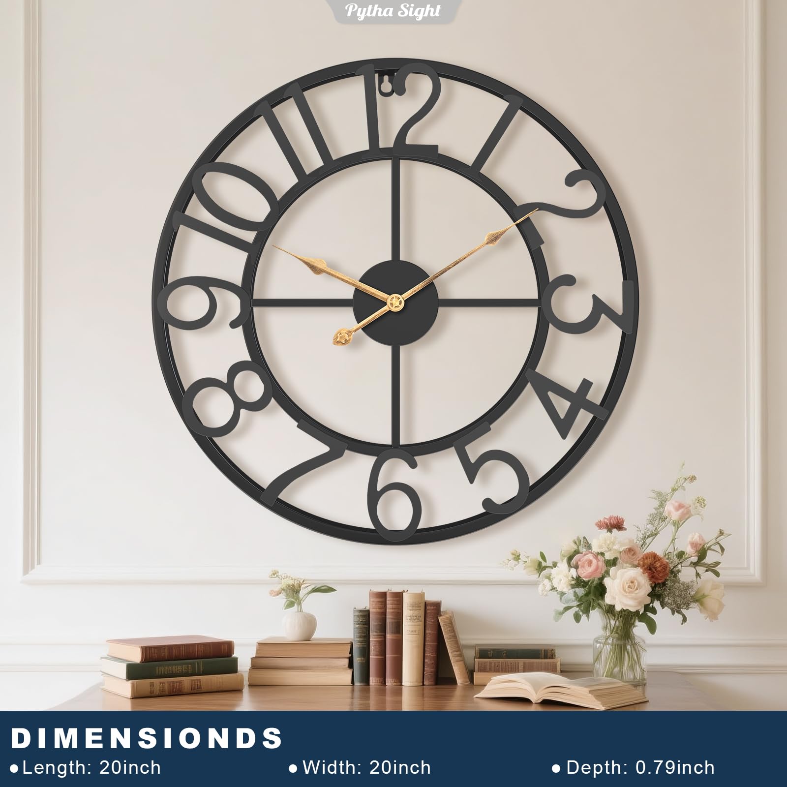Pytha Sight Orologio da parete extra large da 50 cm, per soggiorno, scheletro decorativo moderno con numeri arabi, orologio da parete per cucina, ufficio, sala da pranzo