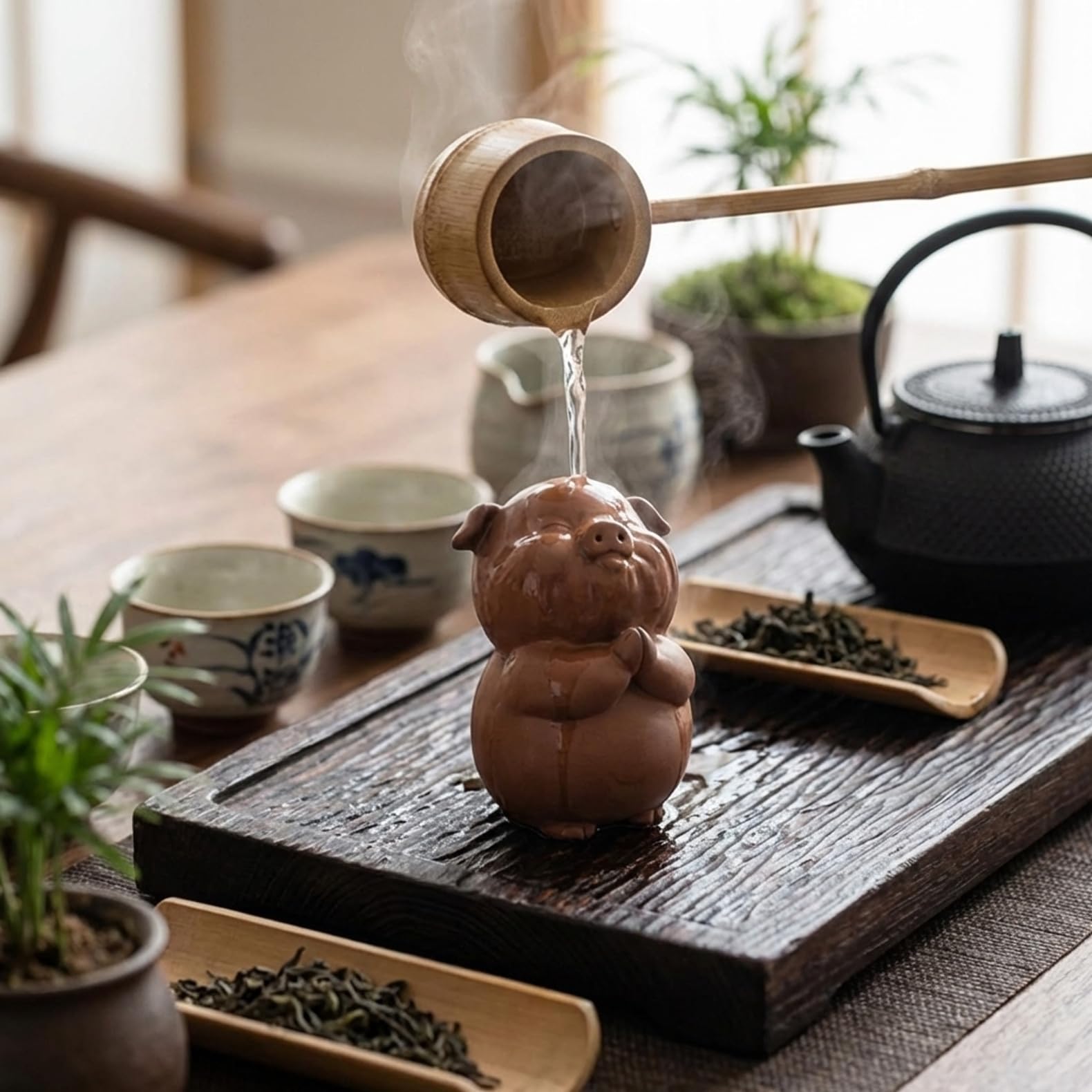 Amazon.co.jp: 紫砂製 微笑む豚の置物 茶寵 茶道具 手作り インテリア