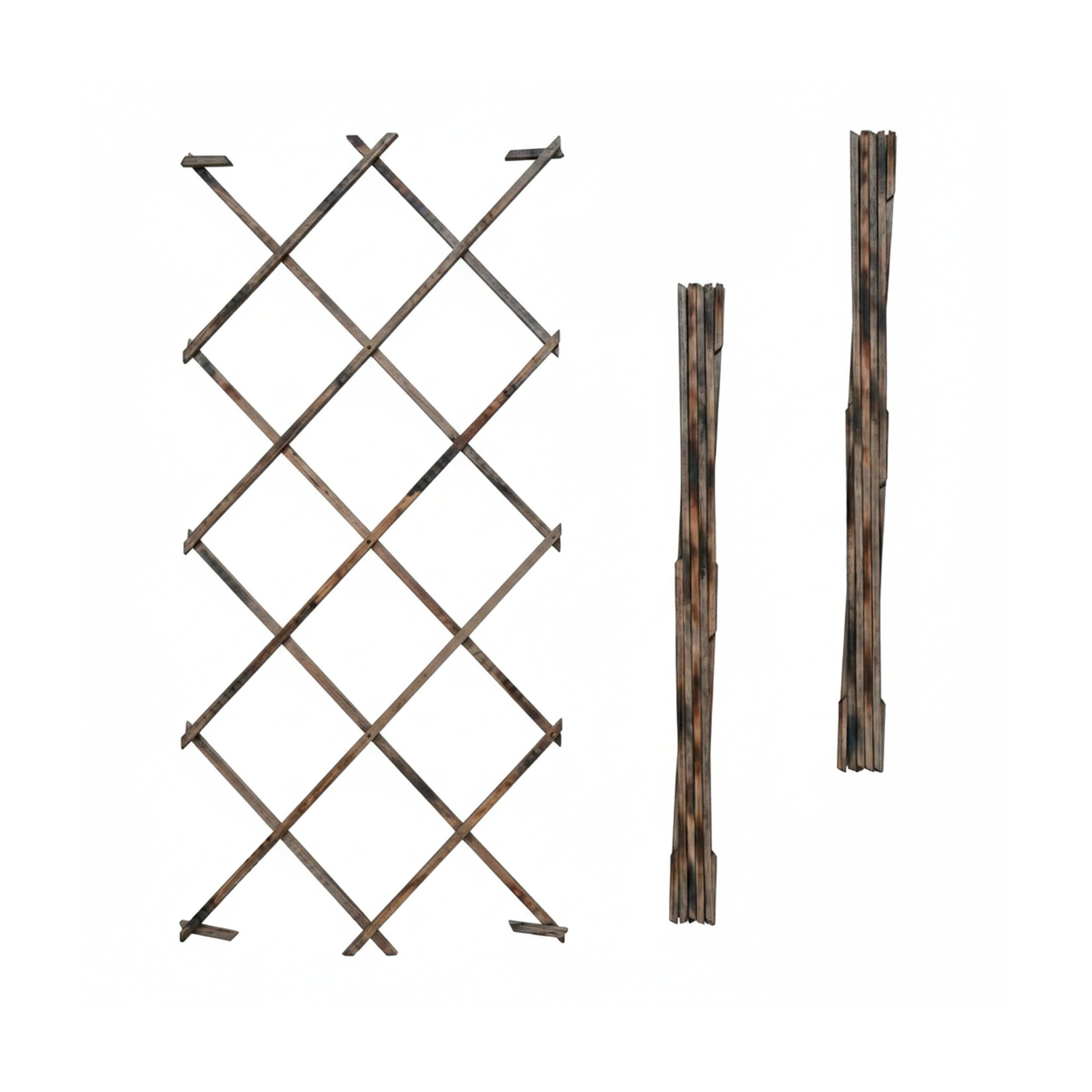 Relaxdays Treillis Extensible, Lot de 3, 180x120 cm, Sapin brûlé, Fixation Murale, pour Plantes grimpantes
