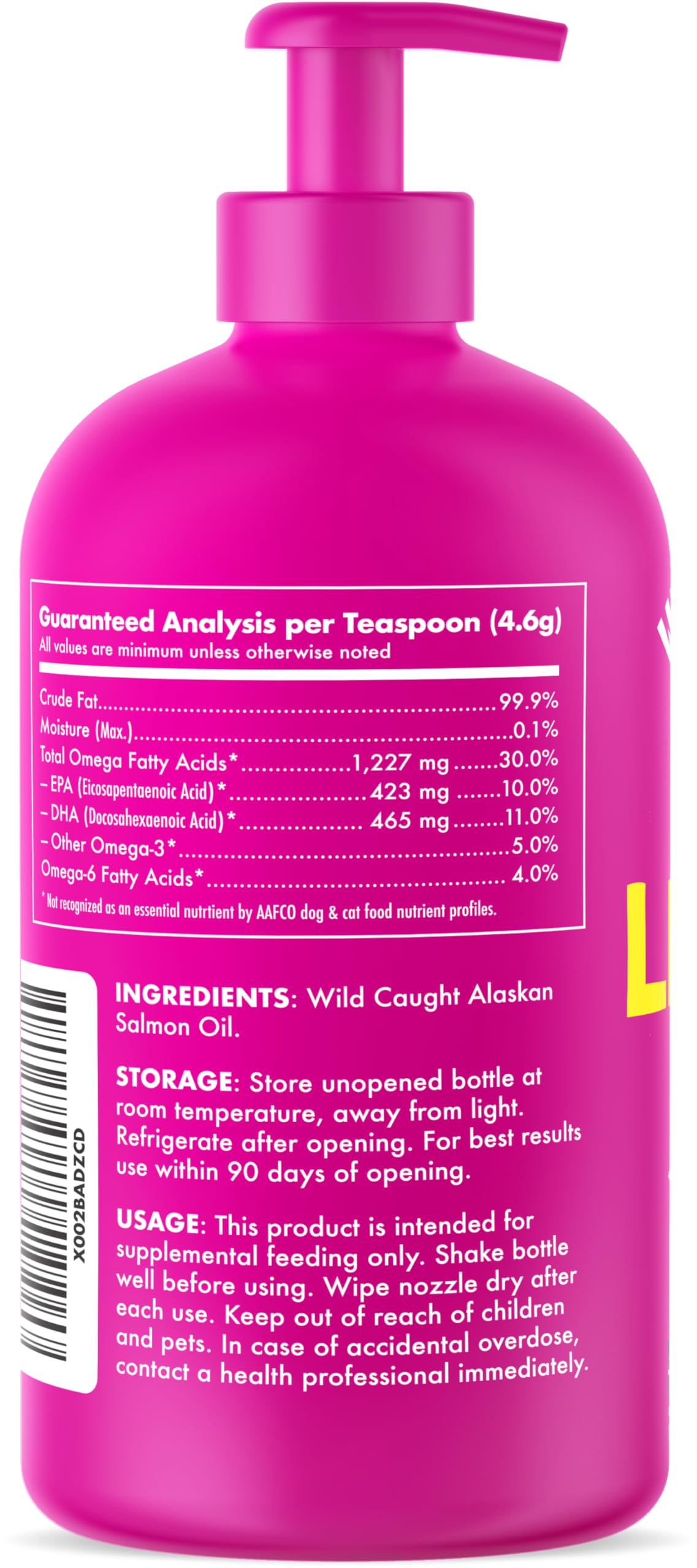 Huile de saumon sauvage d'Alaska pour chiens et chats - Pure Fish Omega 3 6 9 liquides EPA DHA acides gras - Supplément peau et couche - Soutient la fonction articulaire, cerveau, œil, immunitaire et